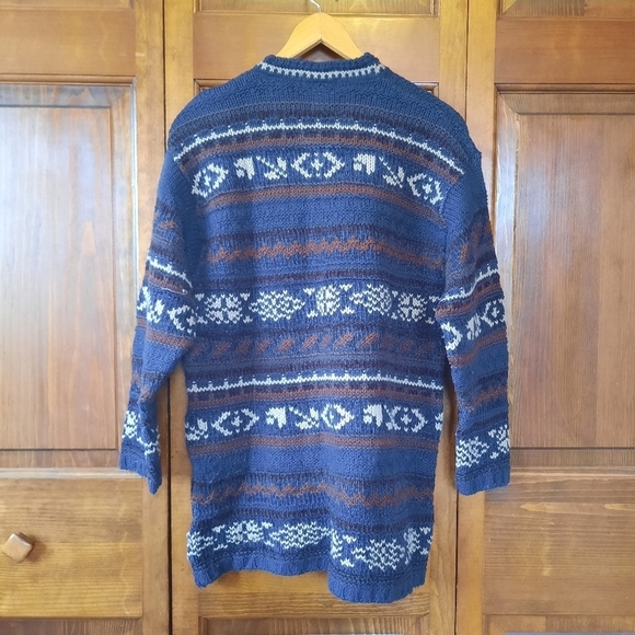 Tramonti Made in Italy wool blend Nordic fair isle chunky knit crewneck sweater - Picture 8 of 10